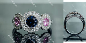 three-stone colored gem engagement ring