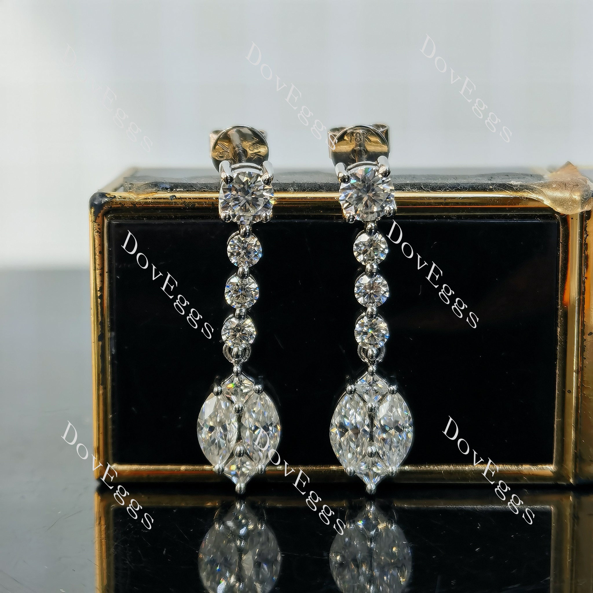 Doveggs round marquise moissanite dangle earrings