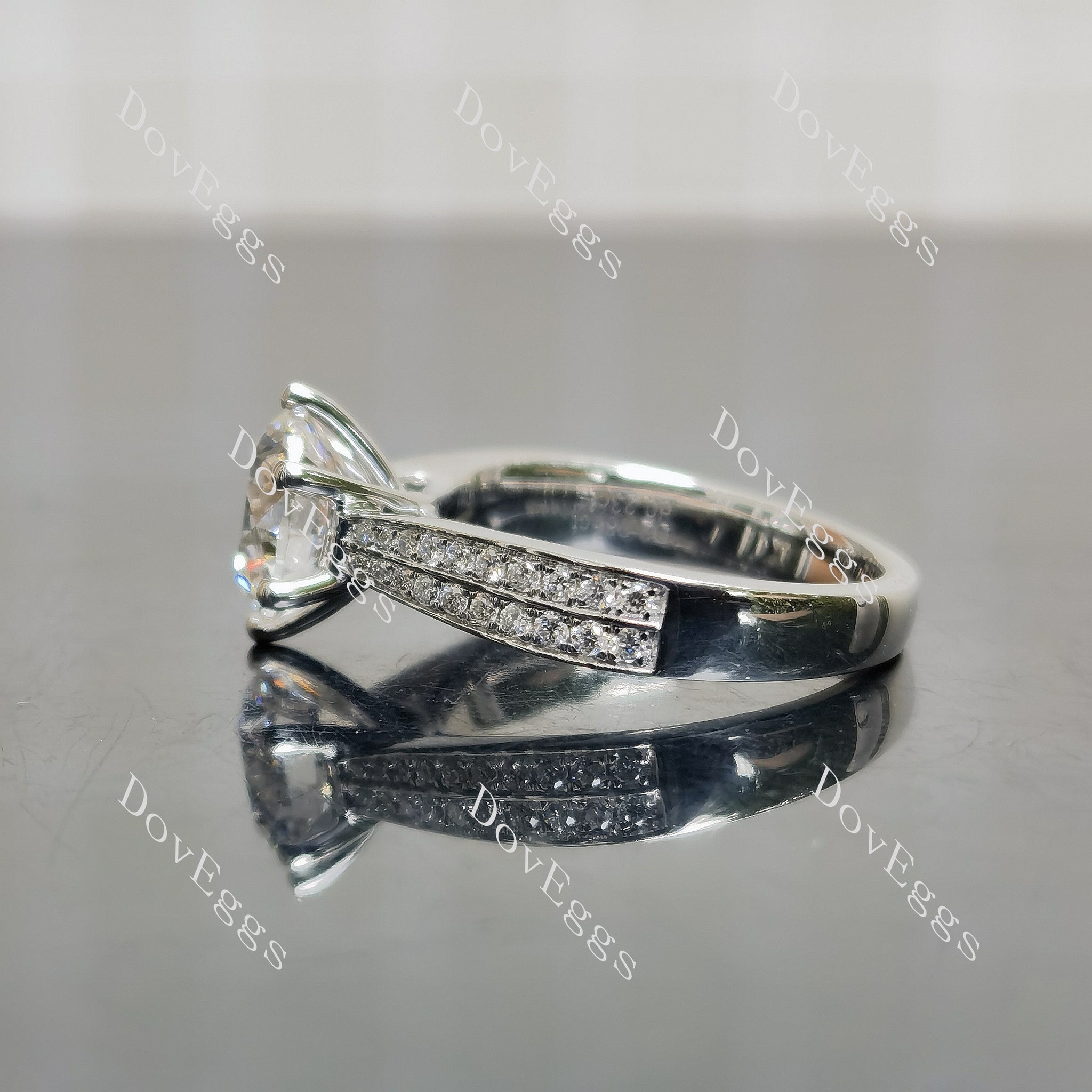 Doveggs Round Pave Half Eternity Lab Grown Diamond Engagement Ring