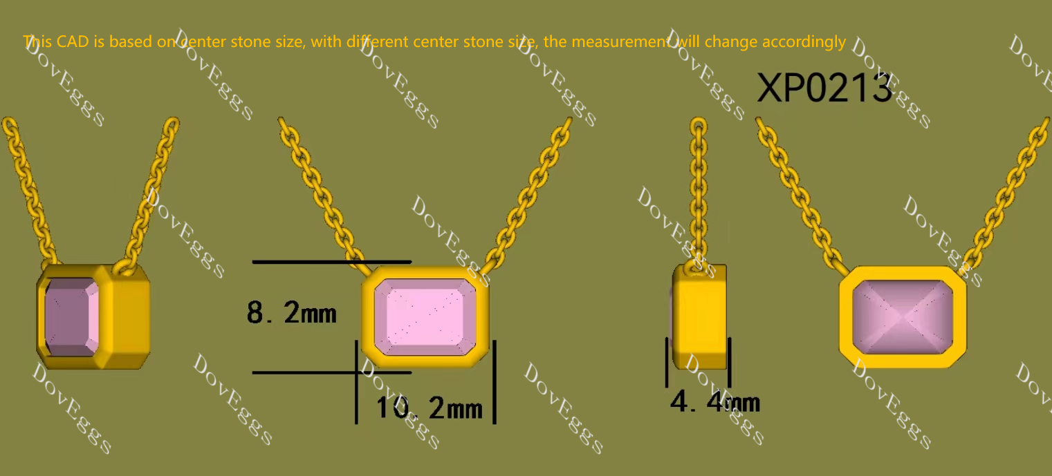 Doveggs Radiant Bezel Fancy Intense Pink Lab Grown Diamond Pendant Necklace (with 19' length chain)