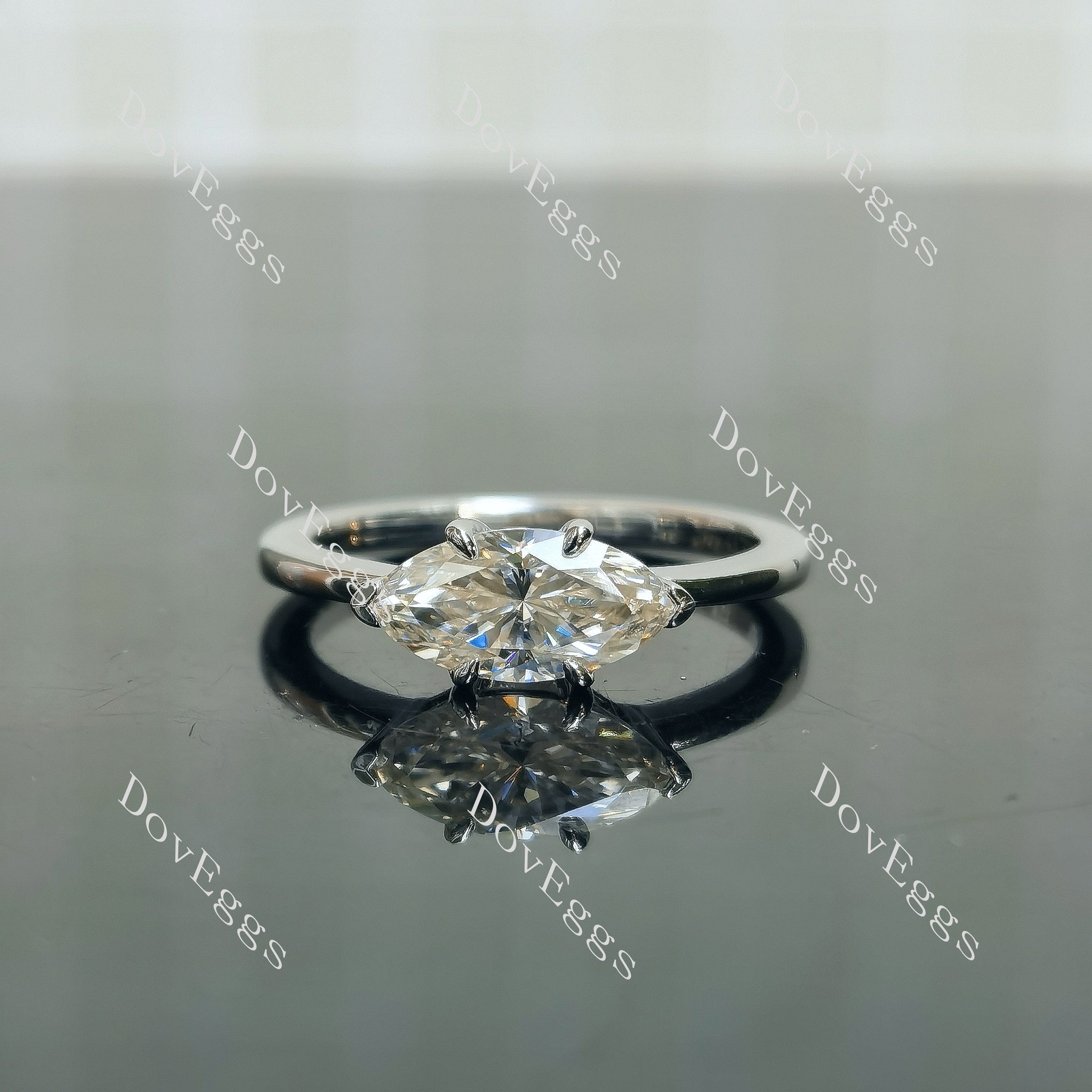 Doveggs Marquise Modified H&A cut solitaire moissanite engagement ring