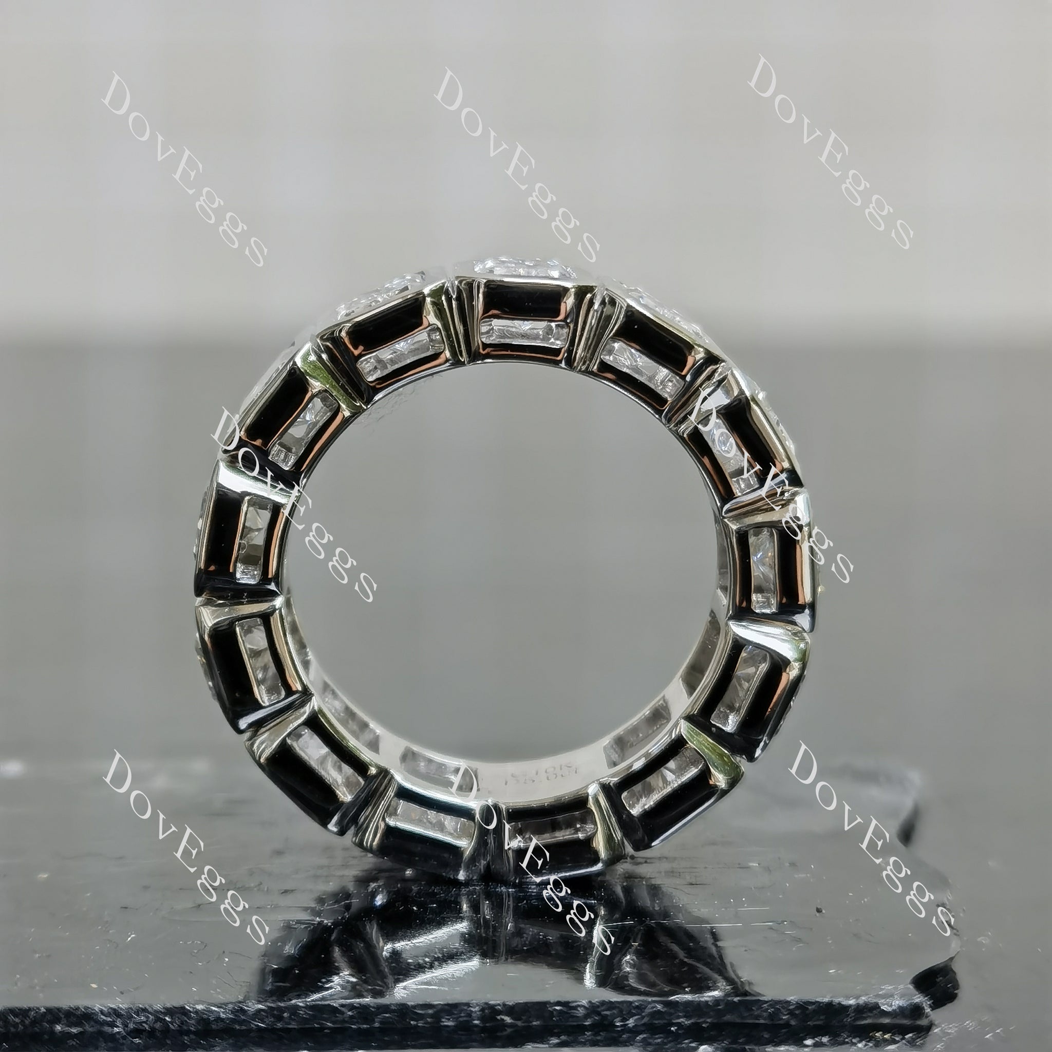 Doveggs radiant full eternity bezel moissanite/lab grown diamond accents wedding band-6.4mm band width