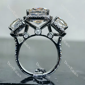 Doveggs criss cut three-stone halo pave moissanite engagement ring