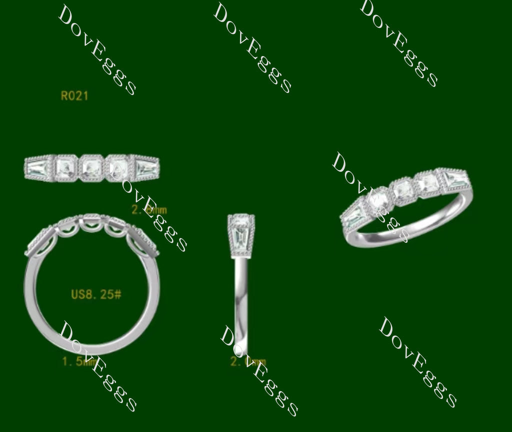 Doveggs asscher five-stone bezel moissanite wedding band-2.0mm band width