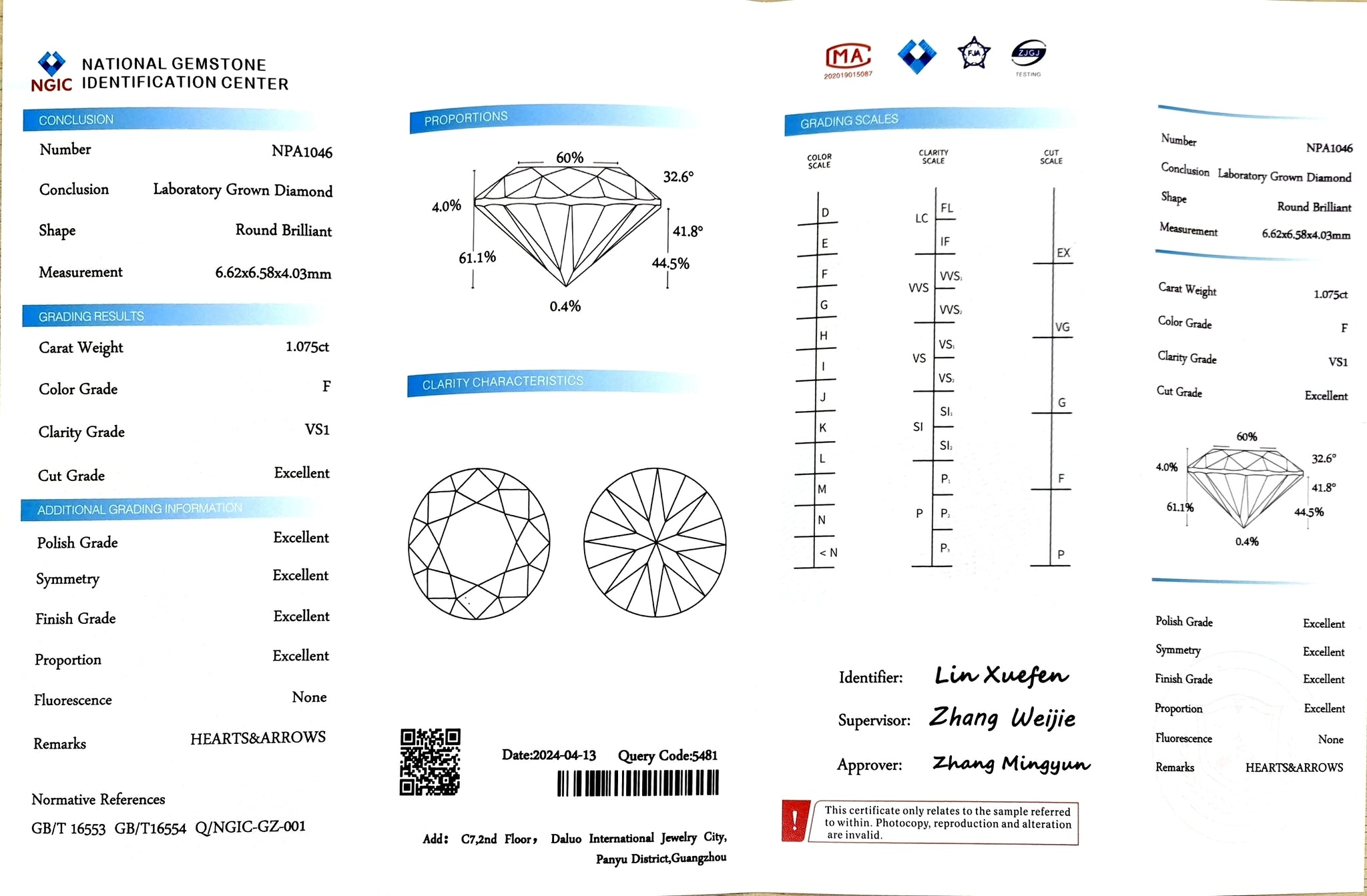 Doveggs 1.075ct round F color VS1 Clarity Excellent cut lab diamond stone(certified)