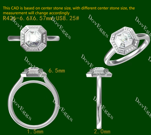 Doveggs Asscher Halo Bezel Lab Grown Diamond Engagement Ring