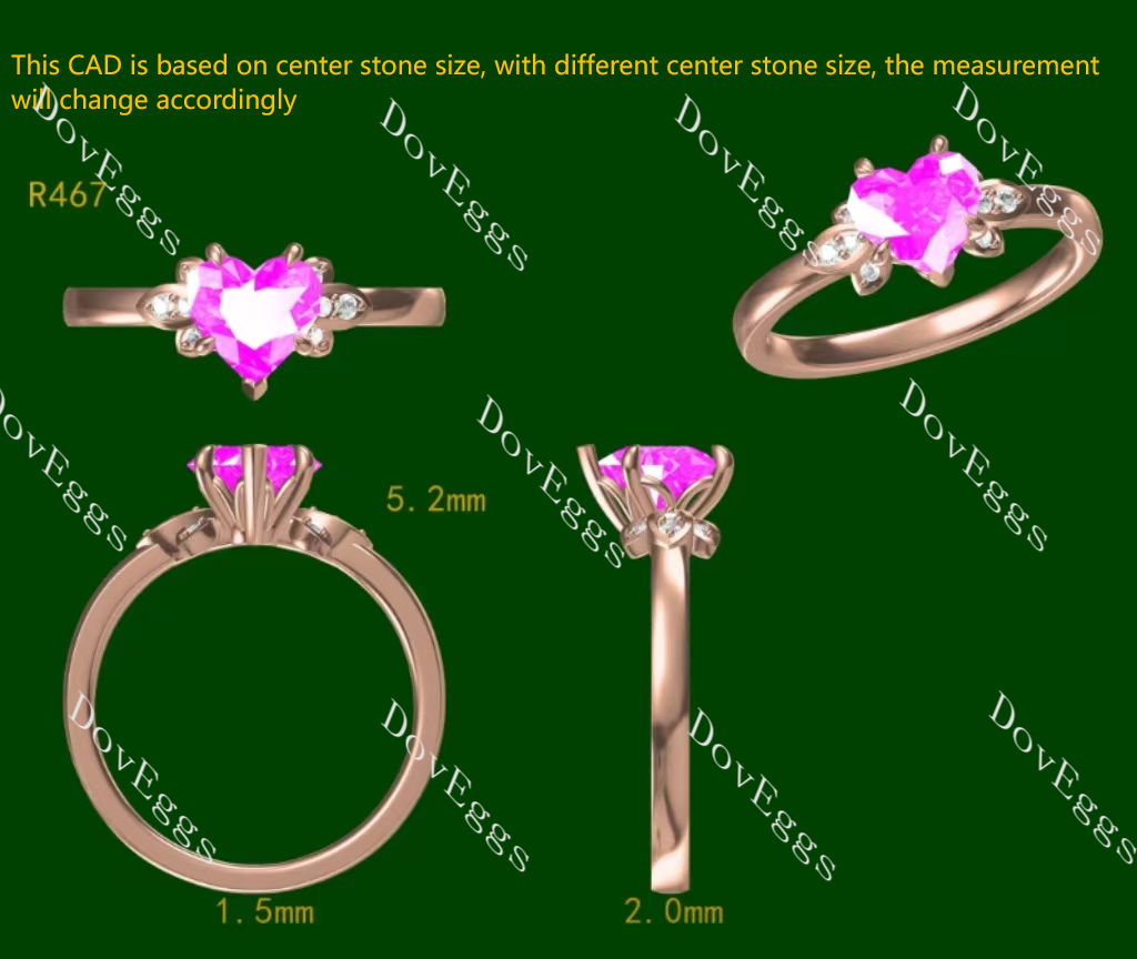 Doveggs Heart Side Stones Fancy Pink Lab Grown Diamond Engagement Ring