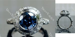 Doveggs round art deco vintage twilight blue moissanite engagement ring
