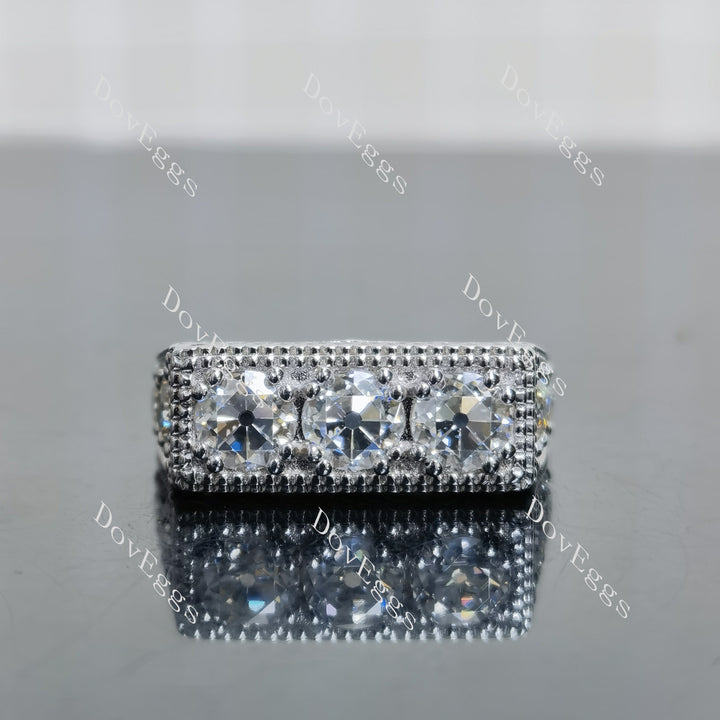 (size 6.5) Doveggs sterling silver round three stones moissanite ring