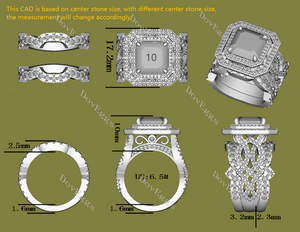 The Geneva J asscher double halo pave moissanite bridal set (3 rings)