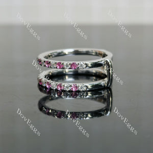 Doveggs round half eternity pave moissanite/lab grown diamond & colored gem wedding band-7.2mm band width