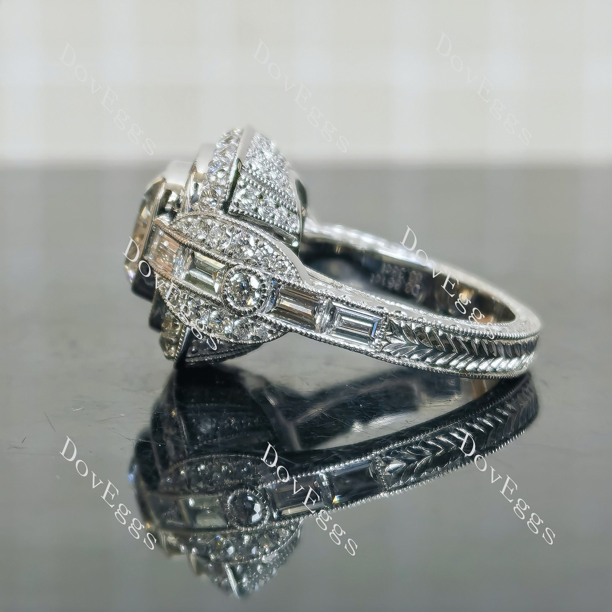 Doveggs Cushion Bezel Halo Vintage Lab Grown Diamond Engagement Ring