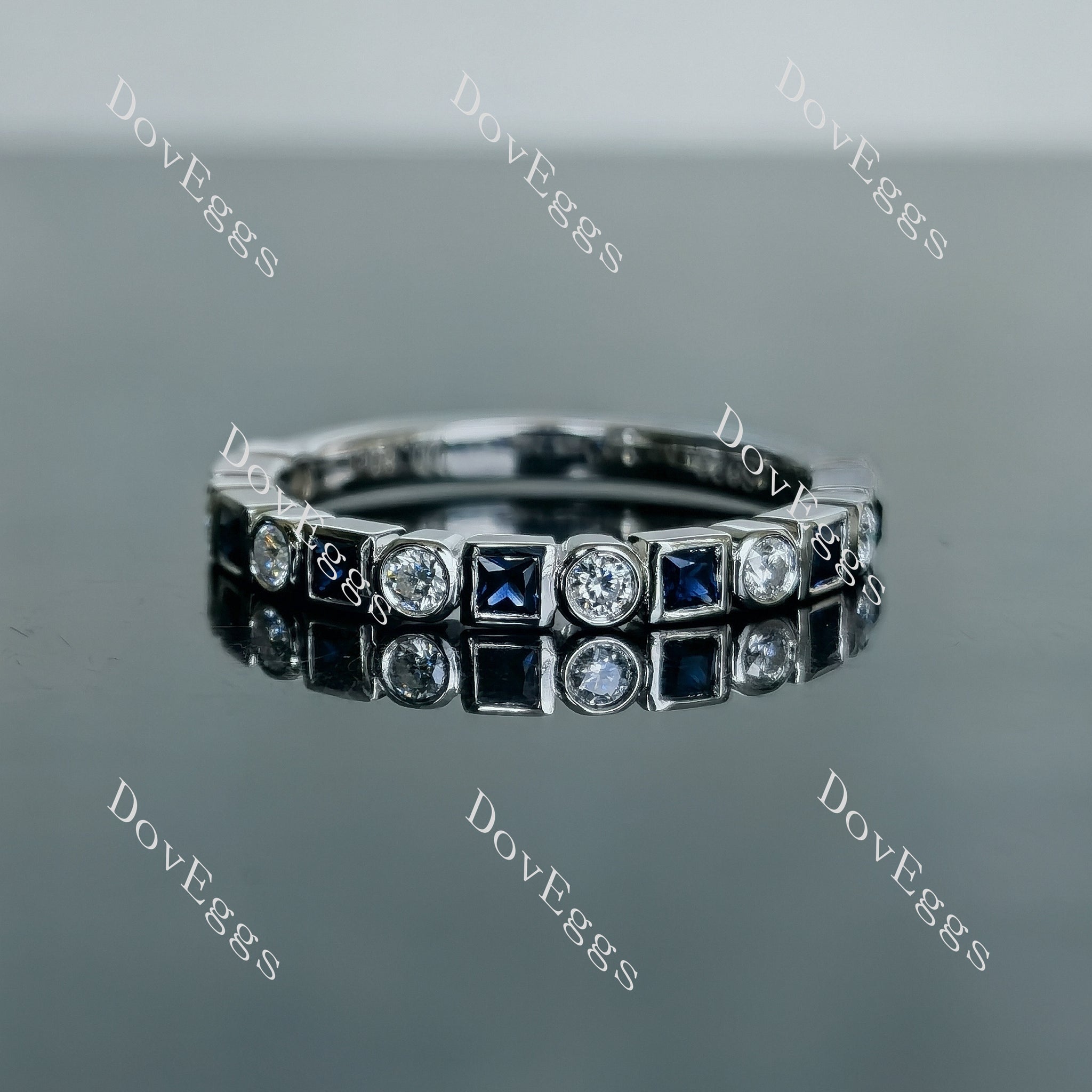 Doveggs princess round bezel 3/4 eternity moissanite/lab grown diamond/colored gem wedding band-2.3mm band width