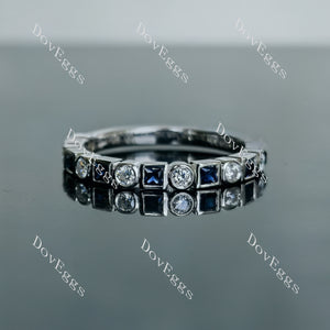 Doveggs princess round bezel 3/4 eternity moissanite/lab grown diamond/colored gem wedding band-2.3mm band width