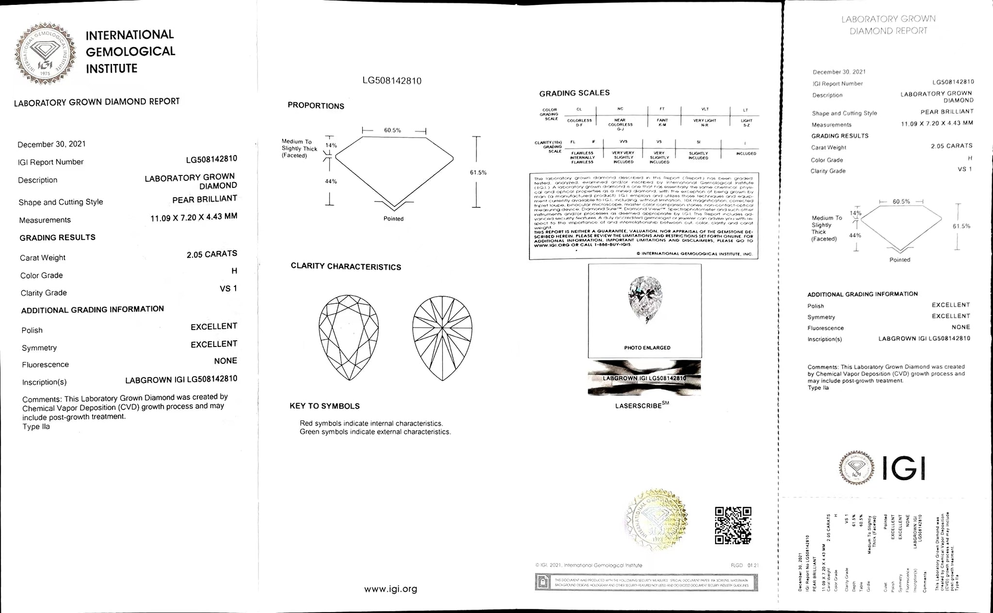 Doveggs 2.05ct pear H color VS1 Clarity Excellent cut lab diamond stone(certified)