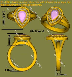 Doveggs Pear Bezel Halo Split Shanks Fancy Pink Lab Grown Diamond Engagement Ring