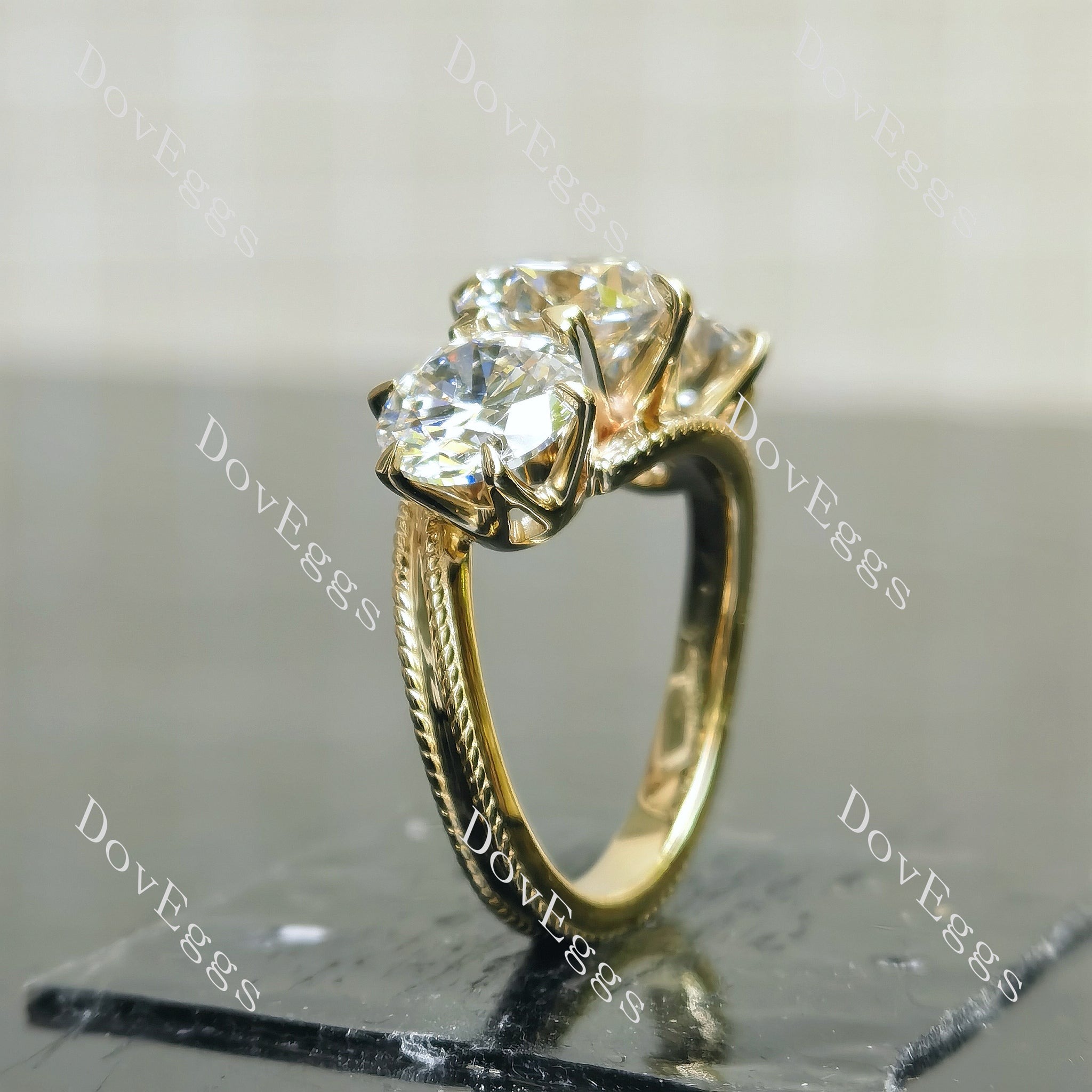 Tin’s Embrace round three stones moissanite engagement ring
