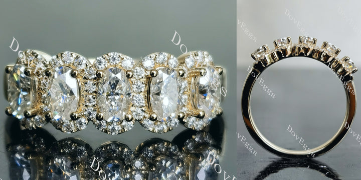 Doveggs oval five stones halo moissanite/lab grown diamond wedding band-7.5mm band width - DovEggs-Seattle