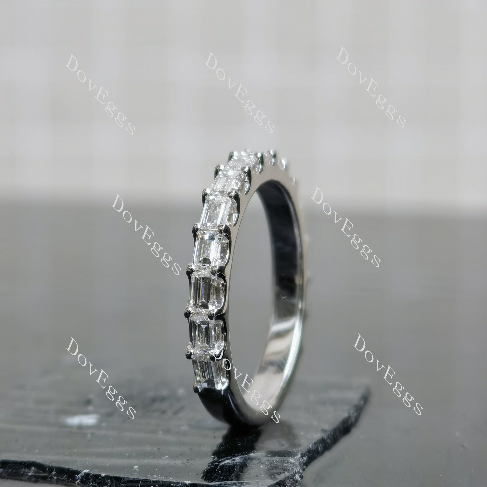 Doveggs baguette 3/4 enternity moissanite/ lab grown diamond accents wedding band-2.9mm band width