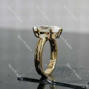 Doveggs Marquise Modified H&A cut three stones moissanite engagement ring