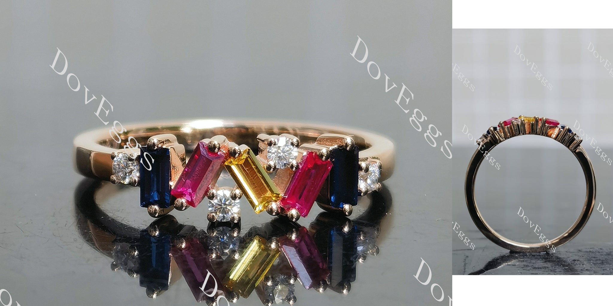 baguette round pave colored gem self-love band-2.1mm band width