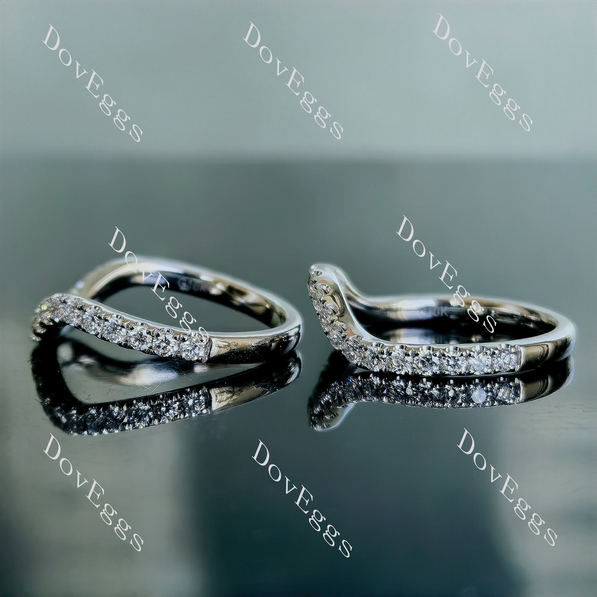 The clover cushion three stones pave moissanite bridal set (3 rings)