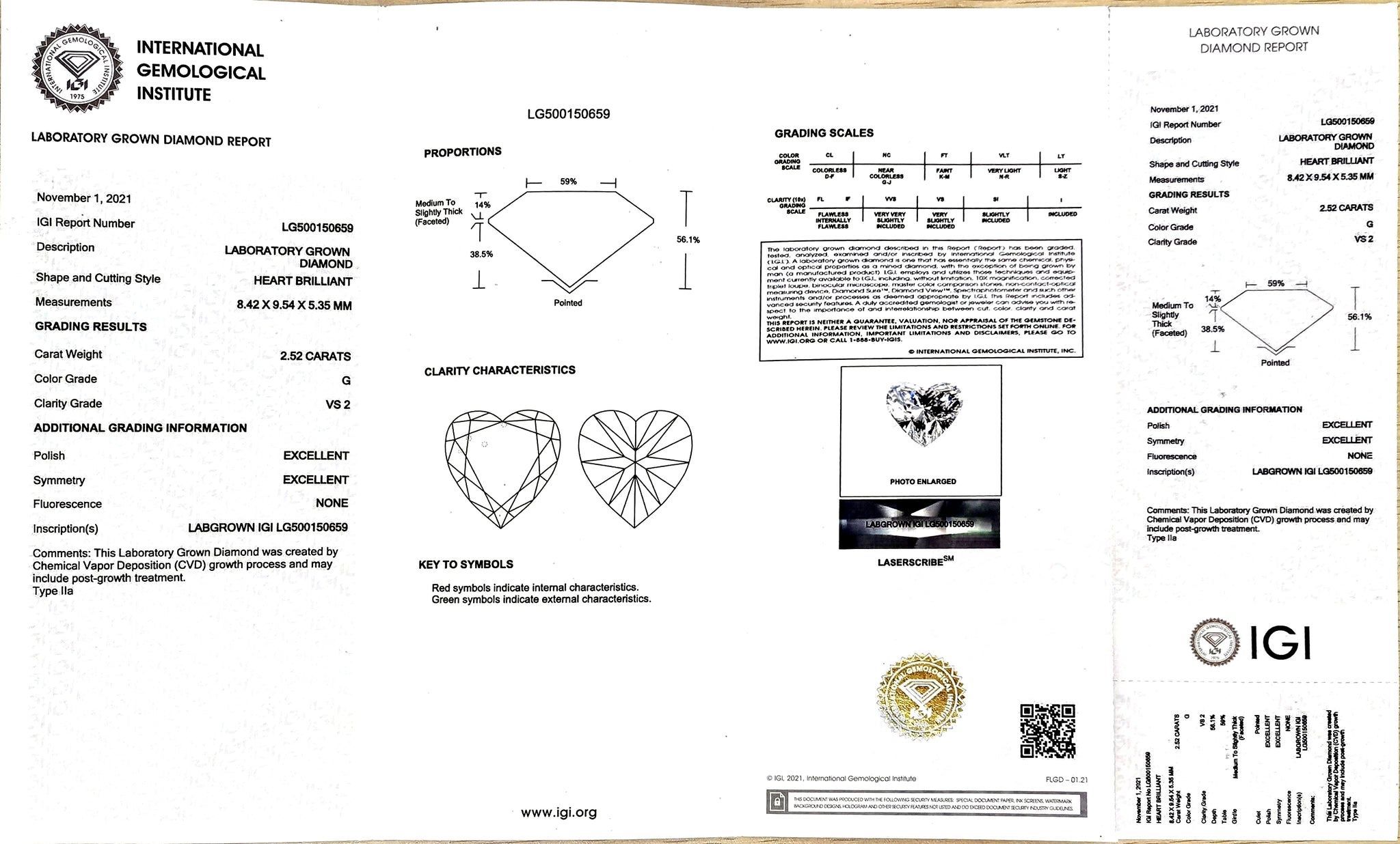 2.52ct Heart Lab Diamond - G Color VS2 | Doveggs Certified
