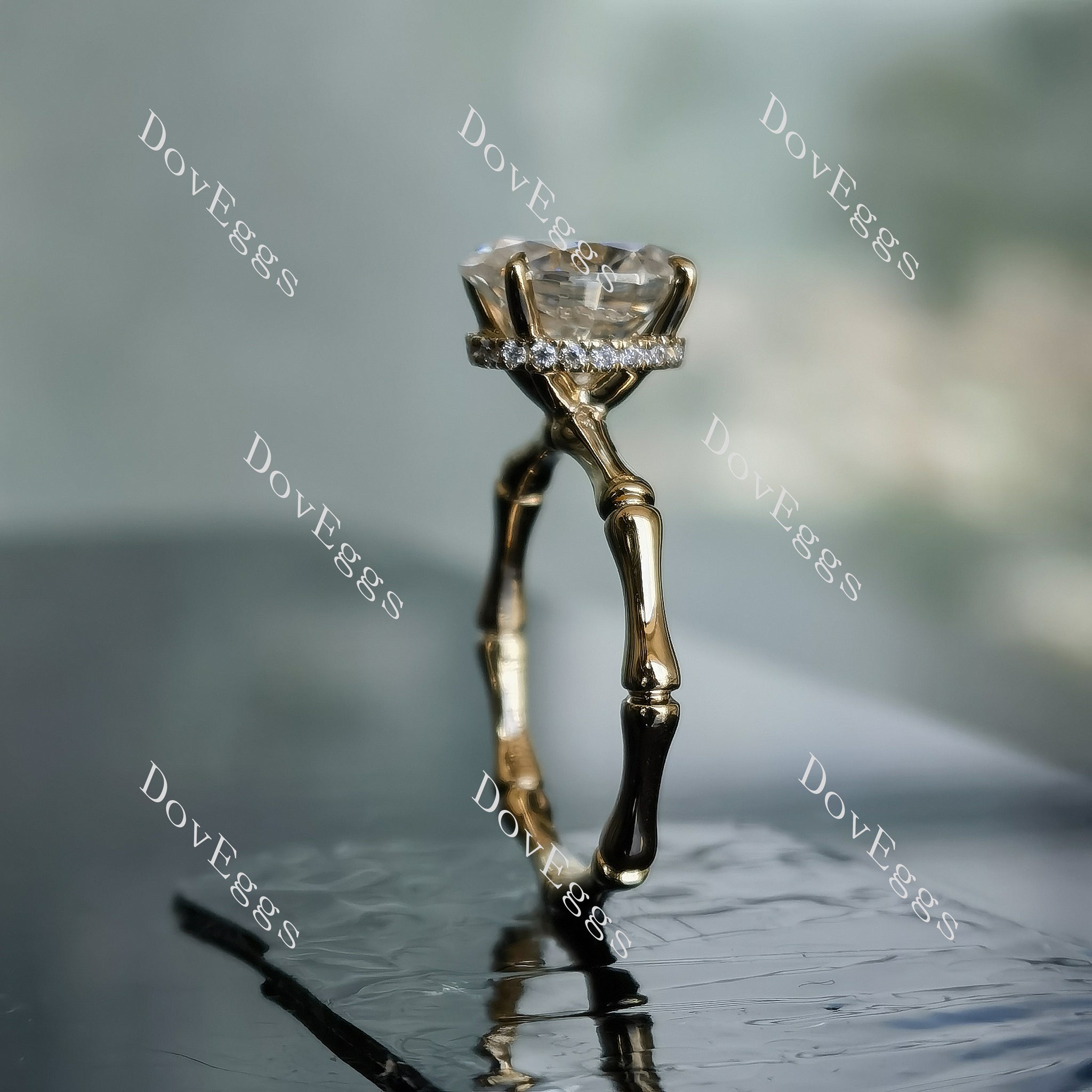 Doveggs oval bamboo art deco moissanite engagement ring