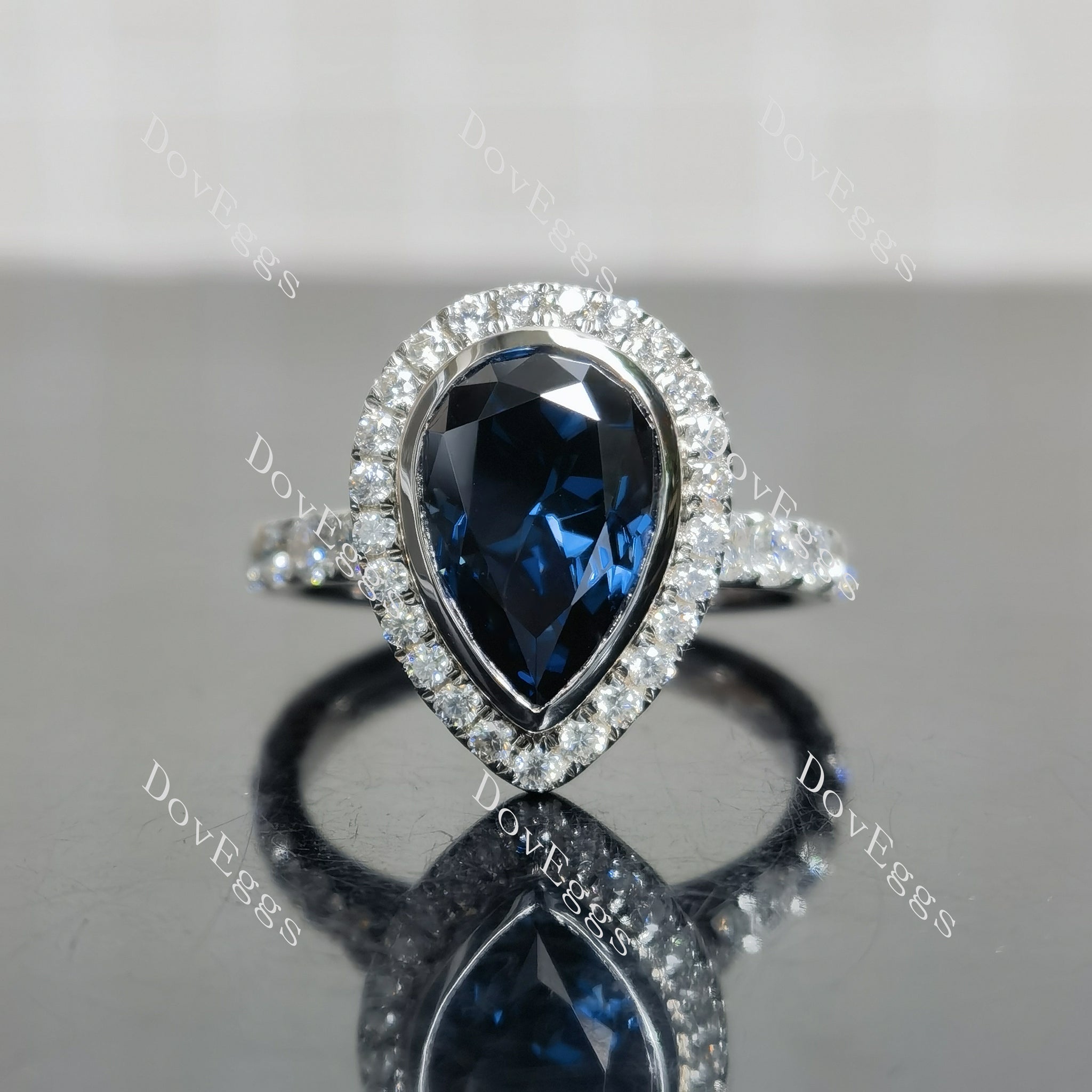 (size 8.25) Doveggs sterling silver 5ct pear twilight blue moissanite engagement ring