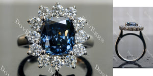 floral cushion twilight blue moissanite