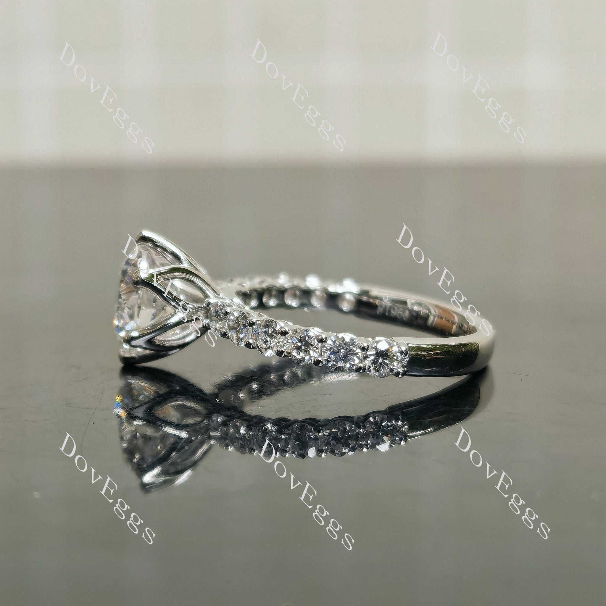 Doveggs Round Pave Half Eternity Lab Grown Diamond Engagement Ring