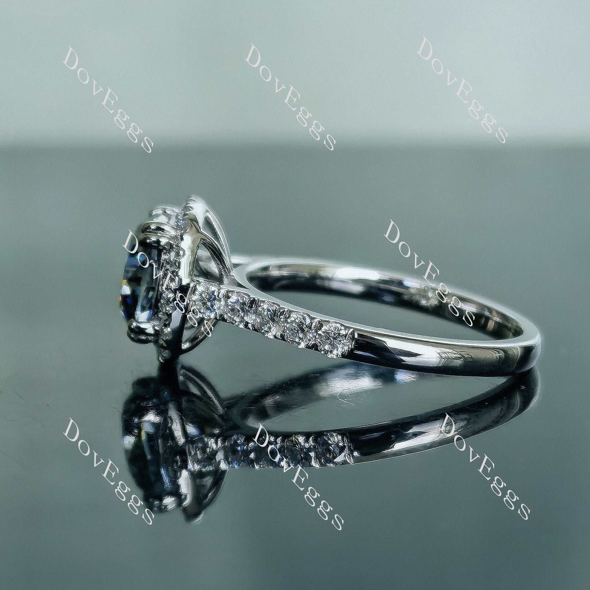 Doveggs cushion halo stardust grey moissanite bridal set (3 rings)