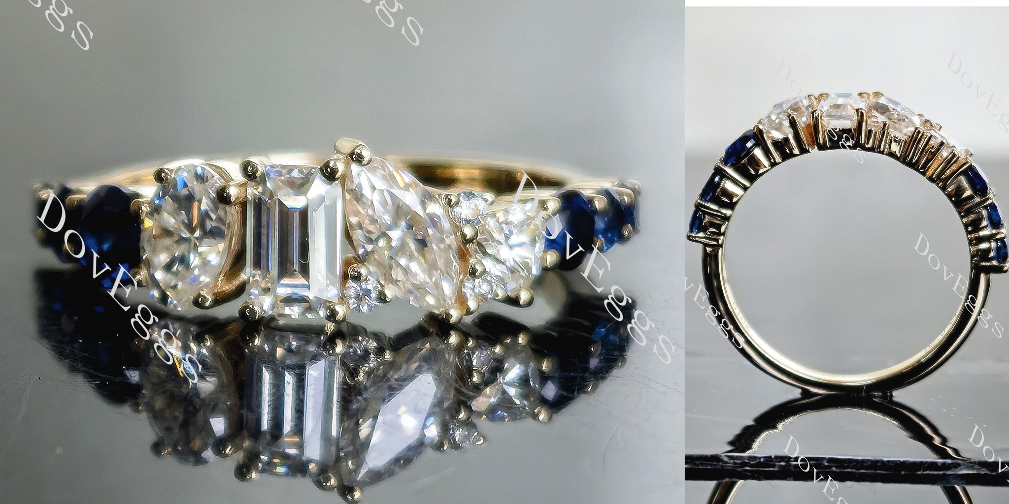 Doveggs art deco pave moissanite & colored gem wedding band-5.9mm band width