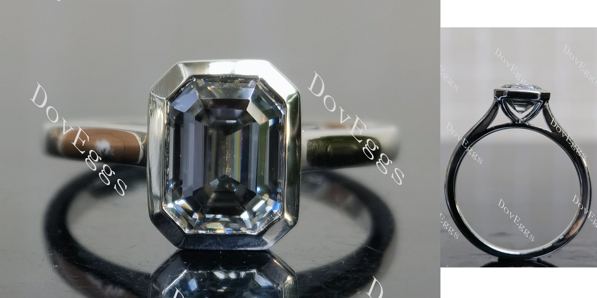 Elizabeth Taylor krupp cut bezel solitaire stardust grey moissanite