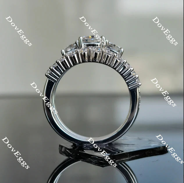 Doveggs three-stone halo pave engagement ring only semi-mount only(Exclusively to DovEggs Stones)