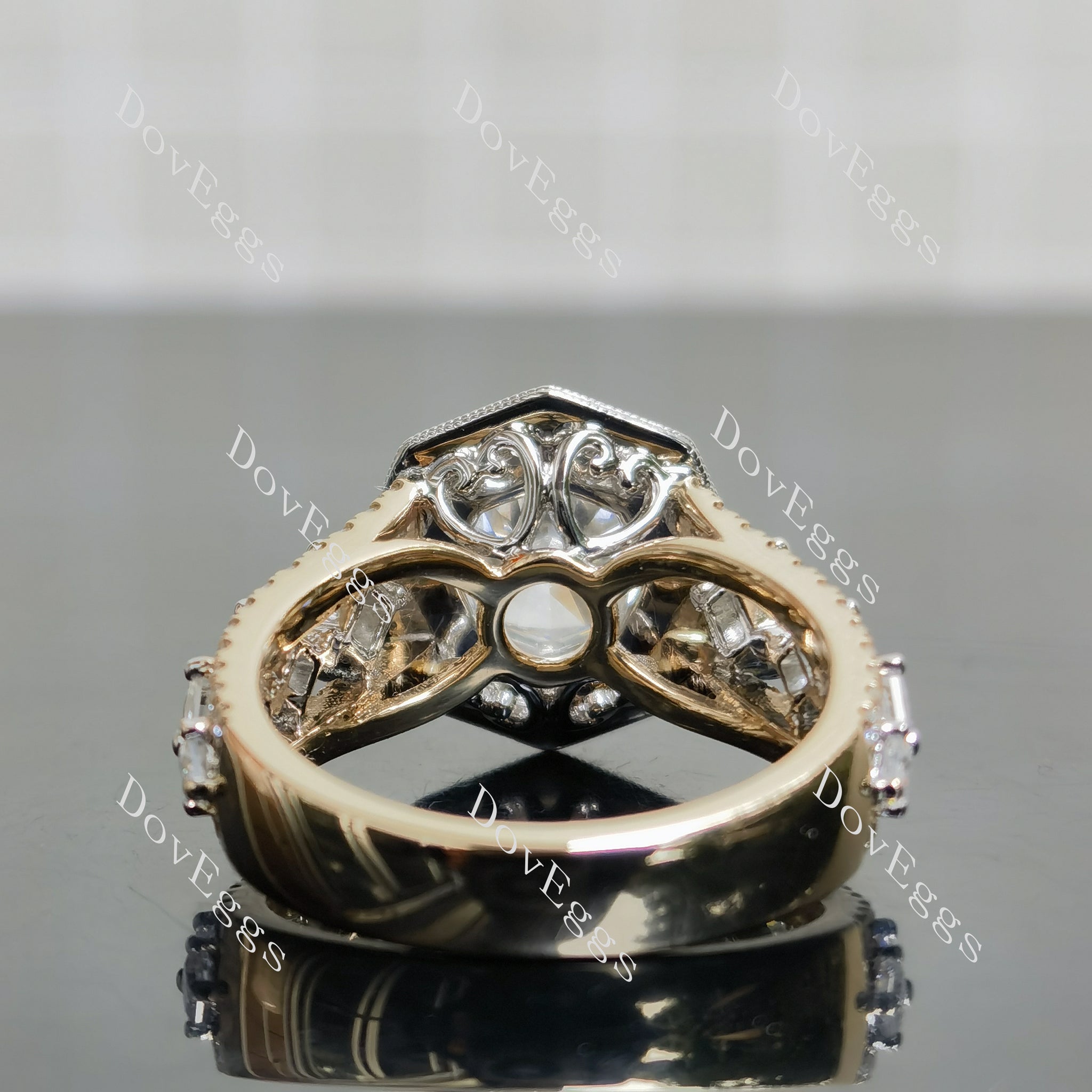 Doveggs Modified Octagon Halo 3/4 Eternity Lab Grown Diamond Engagement Ring