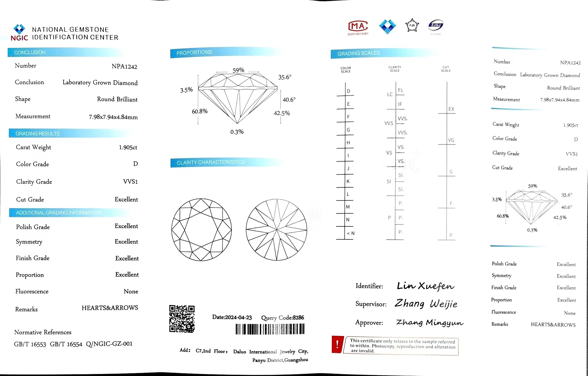 Doveggs 1.905ct round D color VVS1 Clarity Excellent cut lab diamond stone(certified)