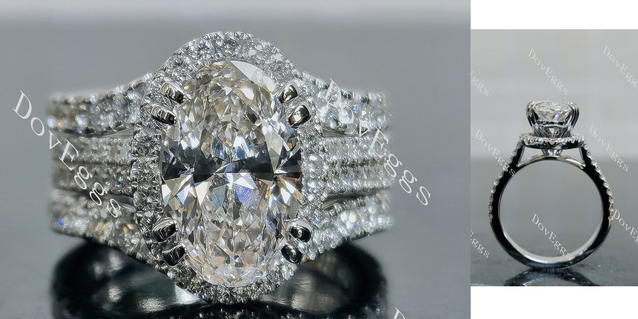 Oval Halo Half Enternity Lab Grown Diamond