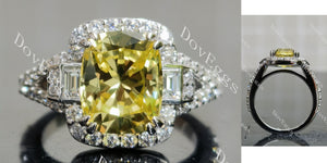 elongated cushion halo split shanks colored gem engagement ring