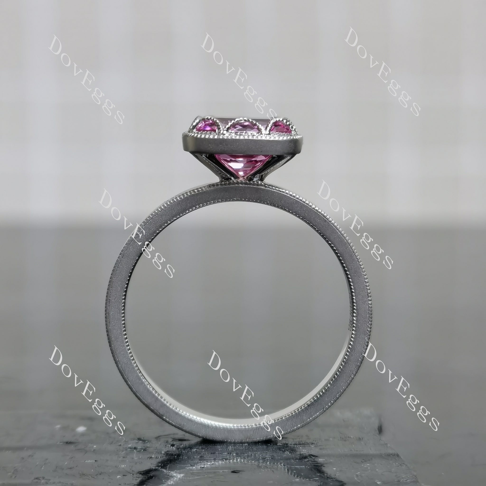Doveggs cushion bezel colored gem bridal set (2 rings)