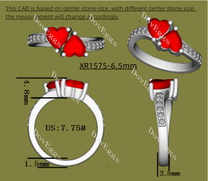 Doveggs Two heart half eternity pave colored gem engagement ring