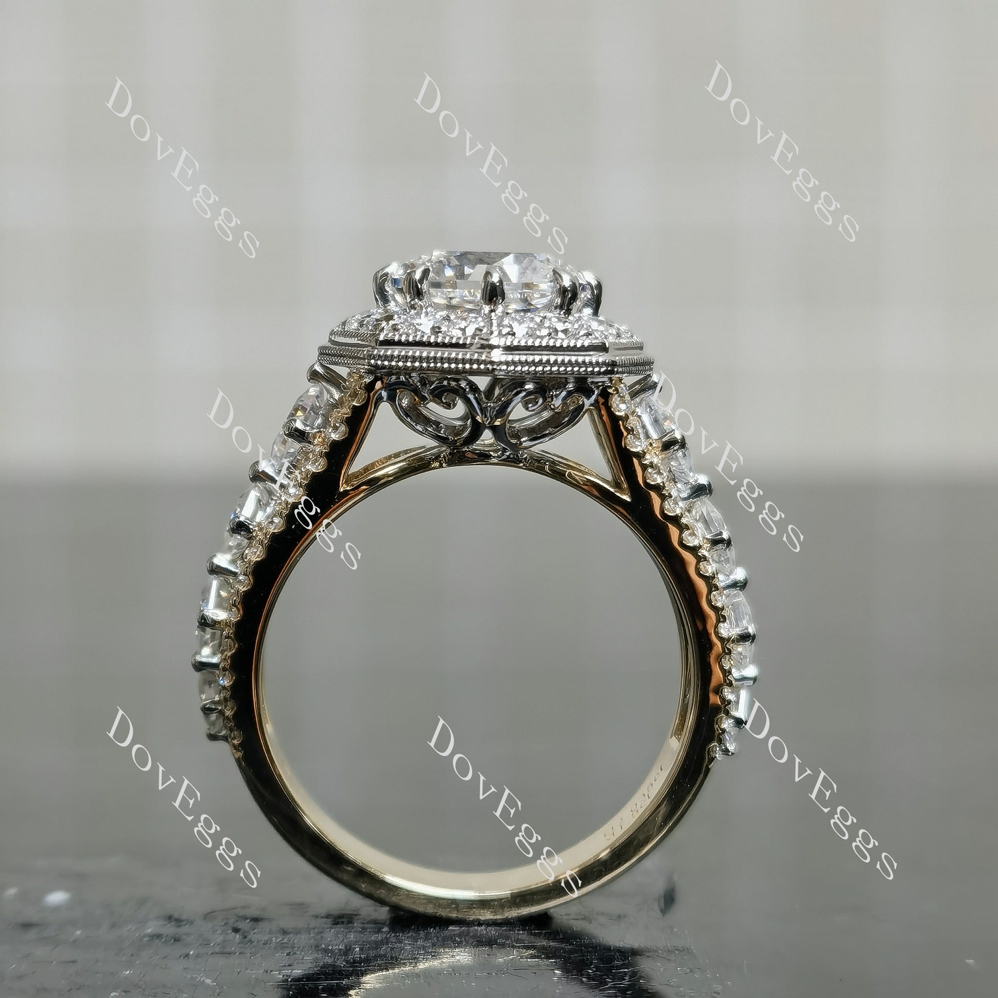 Doveggs Modified Octagon Halo 3/4 Eternity Lab Grown Diamond Engagement Ring