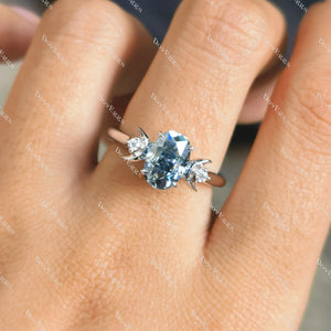 (size 7)Doveggs 2ct oval twlight blue moissanite engagement SS ring