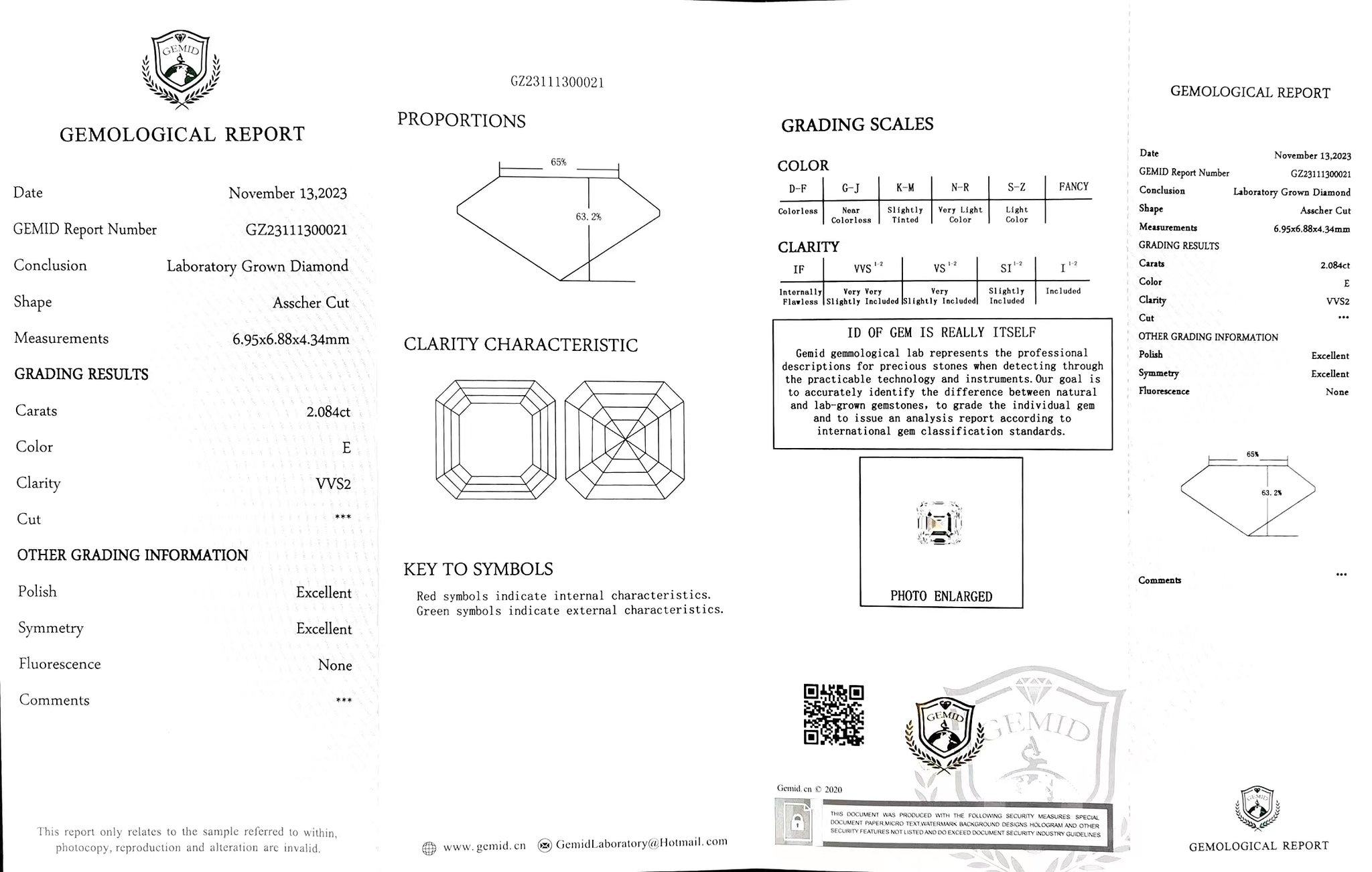 Doveggs 2.084ct asscher E color VVS2 Clarity Excellent cut lab diamond stone(certified)