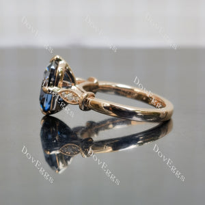 Twilight Dreams cushion side stones twilight blue moissanite engagement ring