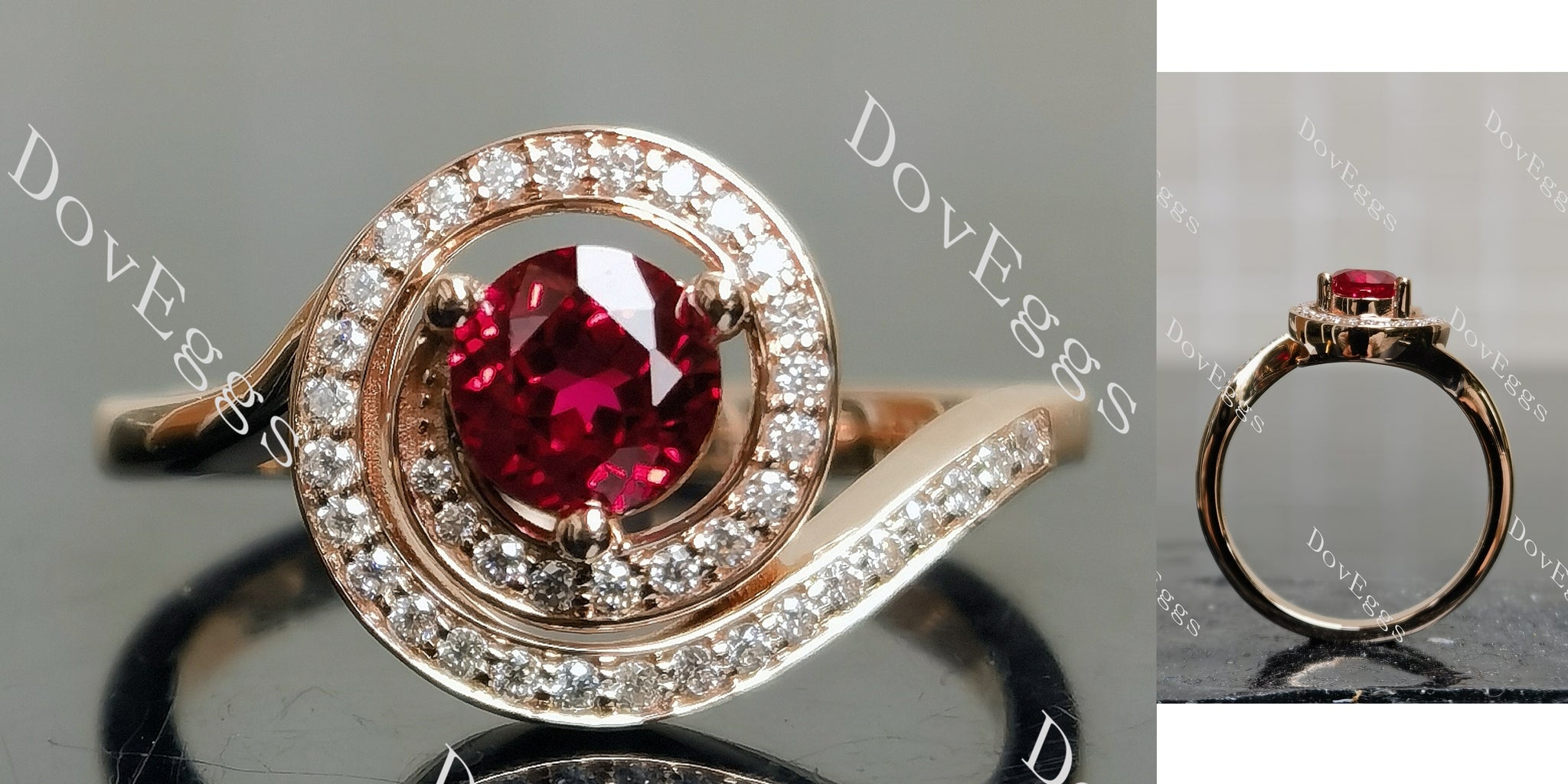Doveggs round pave vintage wave colored gem engagement ring