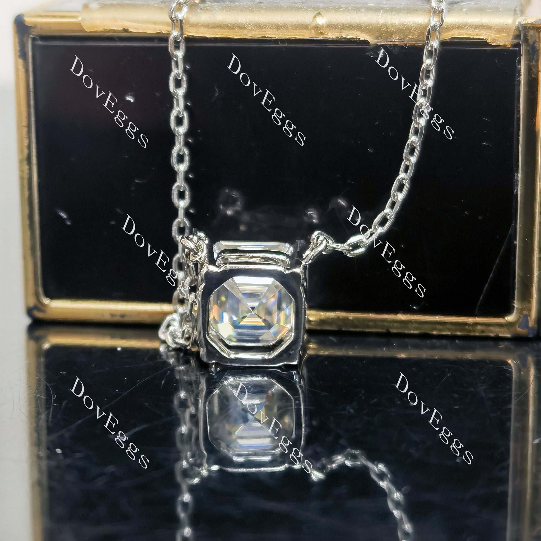 Doveggs sterling silver 2ct asscher moissanite pendant necklace