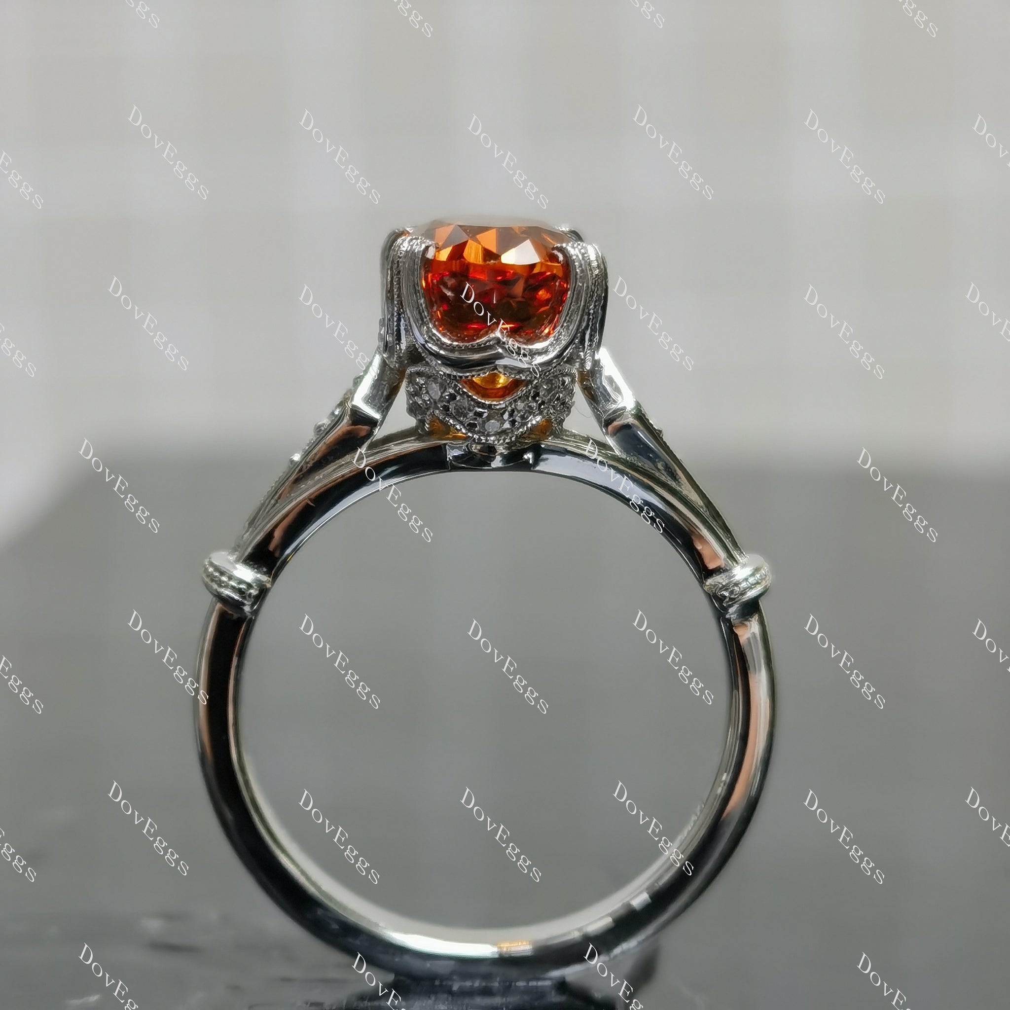 (size7.25) Doveggs 3ct oval orange sapphire sterling silver engagement ring