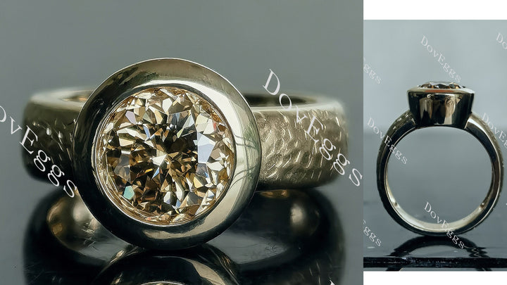 bezel colored moissanite engagement ring