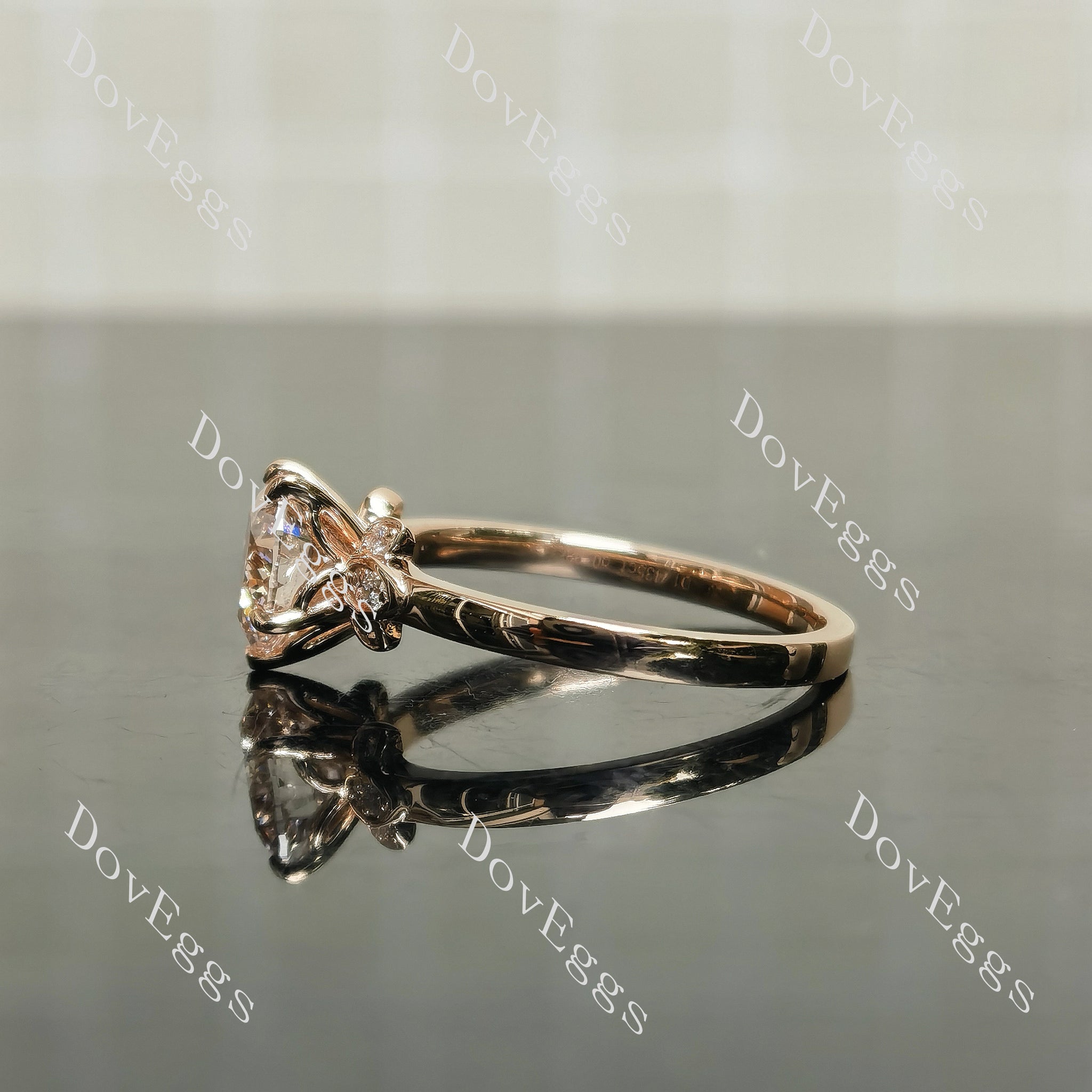 Doveggs Heart Side Stones Fancy Pink Lab Grown Diamond Engagement Ring